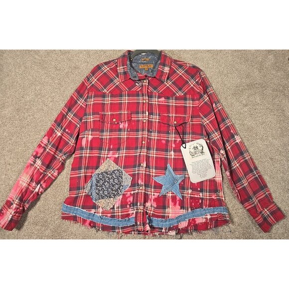 OOAK Upcycled Flannel Shacket Shirt Jason Aldean Small Town Country Music Sz XL - Picture 3 of 16